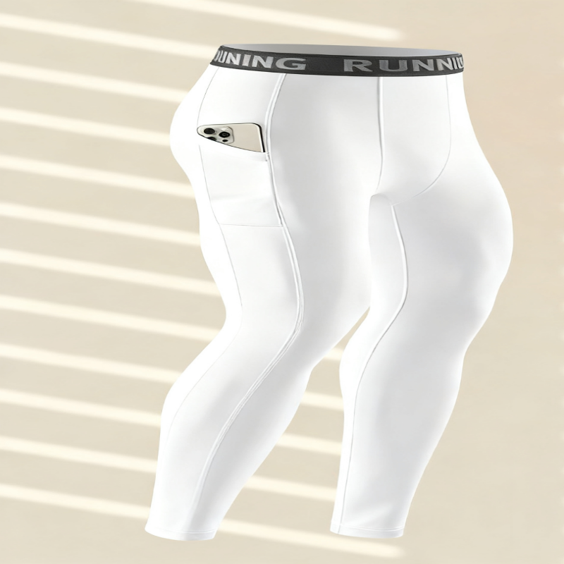 Compression Long Pant - กางเกงรัดรูปสำหรับวิ่งสำหรับผู้ชายสำหรับการแข่งขันมาราธอนในฤดูใบไม้ร่วง - กางเกงรัดรูปกีฬาแบบมืออาชีพพร้อมกระเป๋า แห้งเร็ว ยืดหยุ่นสูง
