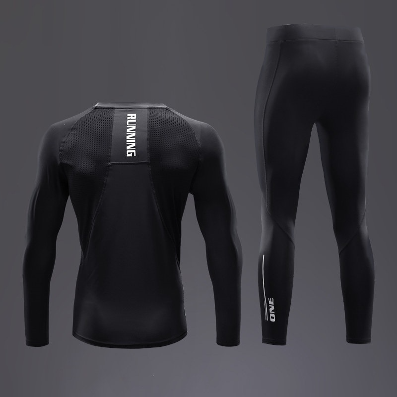 Compression Long Pant - ชุดออกกำลังกายผู้ชายแบบแห้งเร็ว เสื้อแขนยาวตาข่ายด้านหลัง กางเกงรัดรูปยืดหยุ่นสูง สำหรับวิ่ง ฟิตเนส และการฝึกซ้อมกีฬา