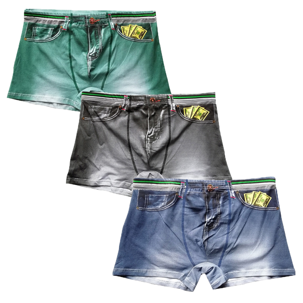 Multi Pack Underwear - 3ชิ้น/ล็อตชายนักมวยกางเกงขาสั้นผ้ายีนส์พิมพ์กางเกงไม่มีรอยต่อ Slip Homme กางเกง Calsoncillos Hombre