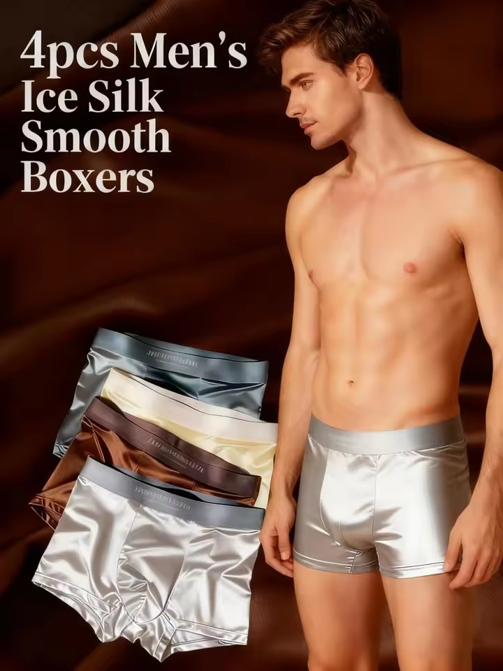 Multi Pack Underwear - 4 ชิ้น/ล็อต กางเกงชั้นในบ็อกซิ่งไฟเบอร์สำหรับผู้ชาย ระบายอากาศได้ดี สวมใส่สบาย ผ้าถักยืดปานกลาง
