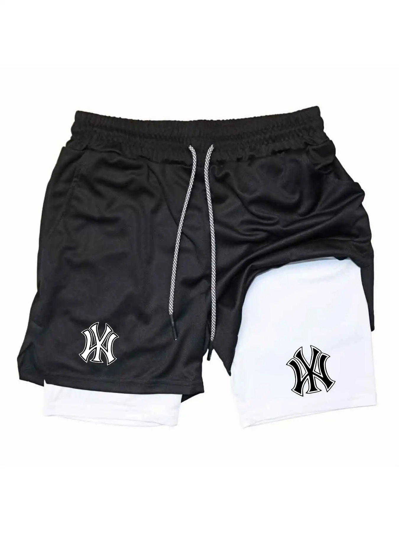 Compression Shorts Athletes - กางเกงขาสั้นกีฬาพิมพ์ลายโลโก้ 2 in 1 สำหรับผู้ชาย แห้งเร็ว
