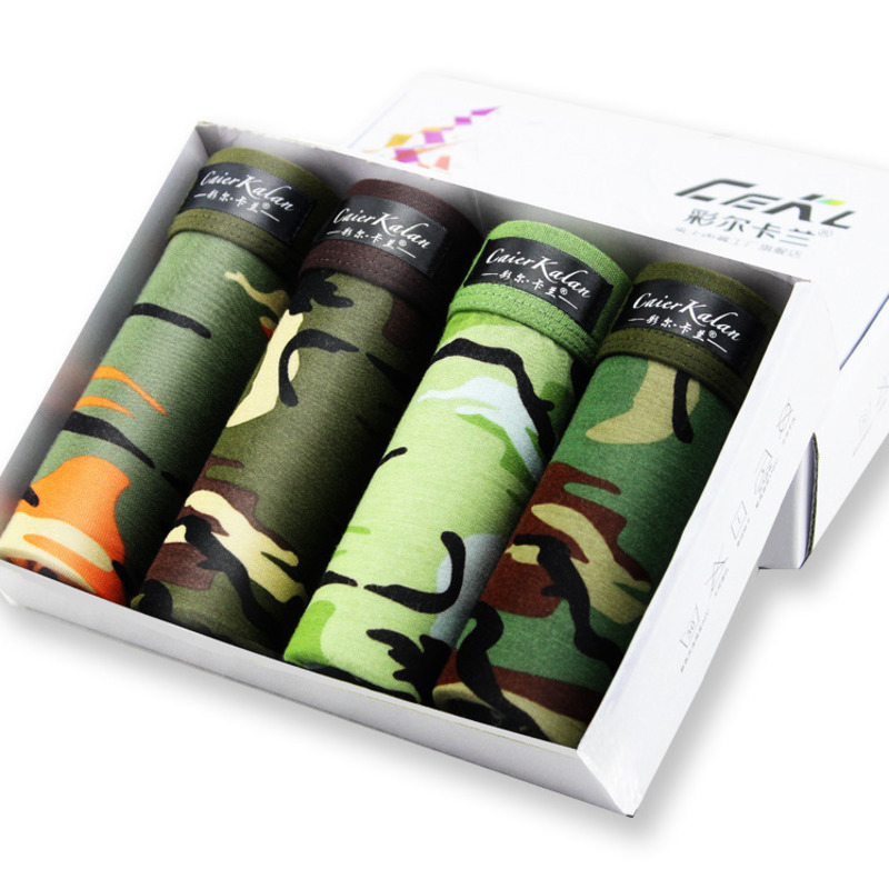 Boxer Shorts Modal - 4 ชิ้น/ล็อต Camouflage นักมวยผู้ชายชุดชั้นในผู้ชายกางเกง Modal Boxershorts