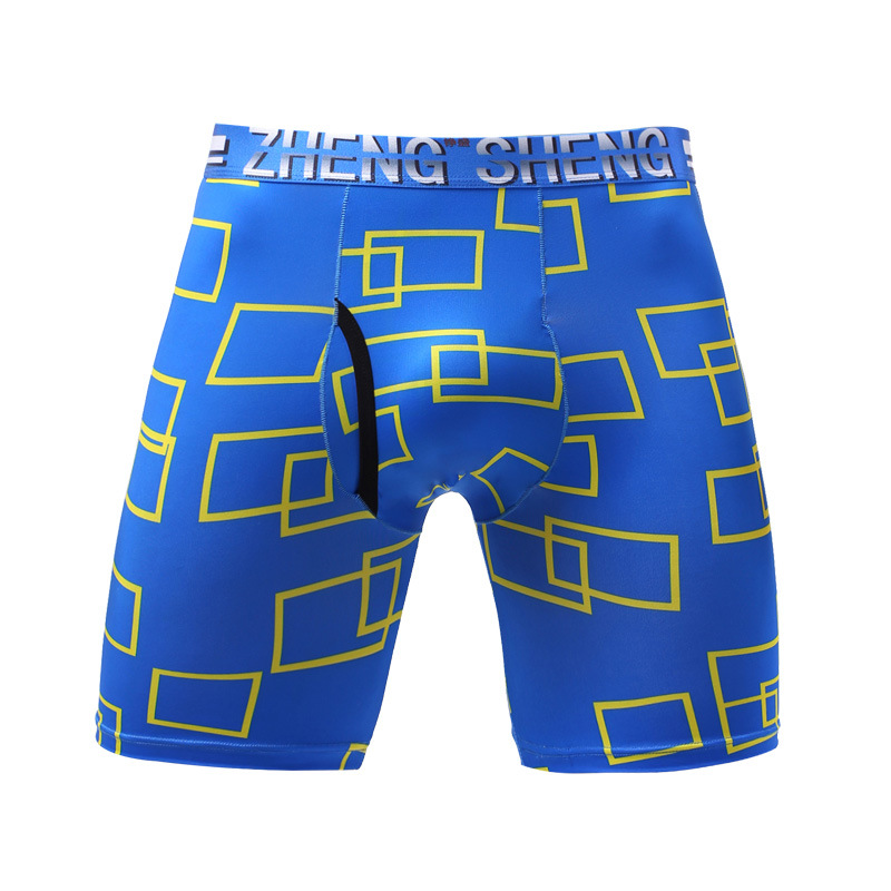 Long Leg Trunk Men - กางเกงในบ็อกเซอร์ขาสั้นชายผ้าไอซ์ซิล X-4XL พิมพ์ลาย U กระเป๋านูนขายาว