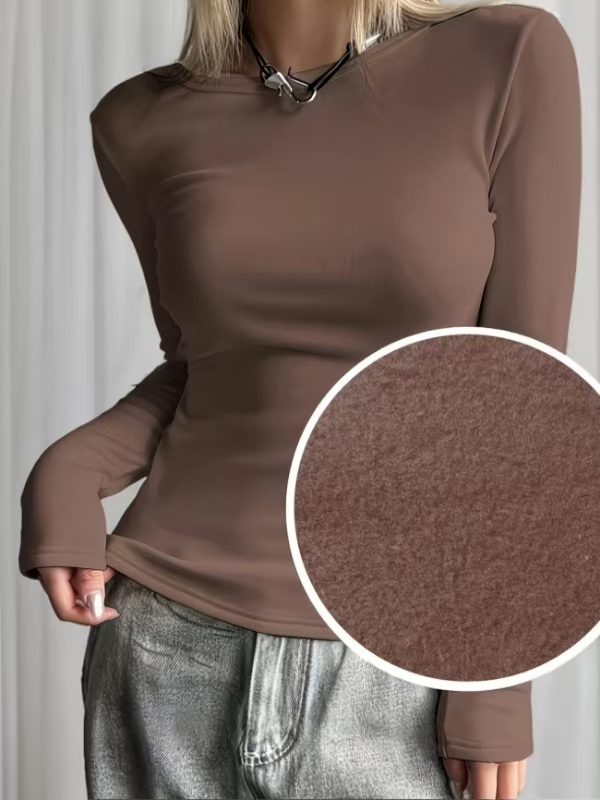 Base Layer Top - เสื้อเชิ้ตผู้หญิงบุขนแกะ แขนยาว ทรงเข้ารูป เสื้อชั้นในสำหรับฤดูใบไม้ร่วงและฤดูหนาว ให้ความอบอุ่นและสวมใส่สบาย